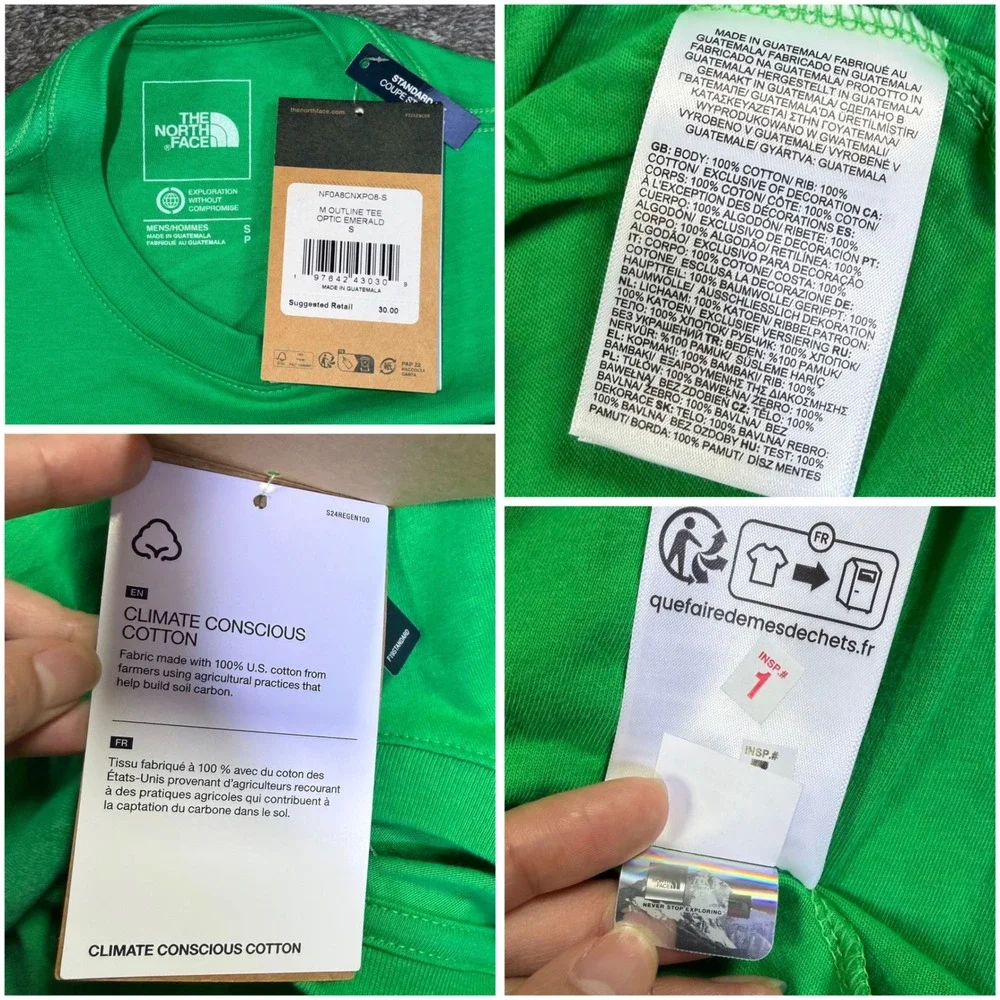 The North Face Mens Outline Tee Optic Emerald Green T-Shirt NF0A8CNX‎ Small